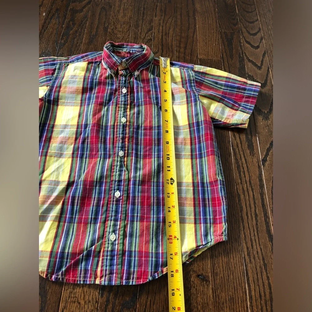 Ralph Lauren Boys 6 Yellow/Red/Blue Plaid Short-Sleeved Cotton Button-Down Shirt